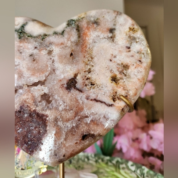 Pink Amethyst Heart w/ Jasper on Stand Crystal Home Decor Gifts - Picture 3 of 7